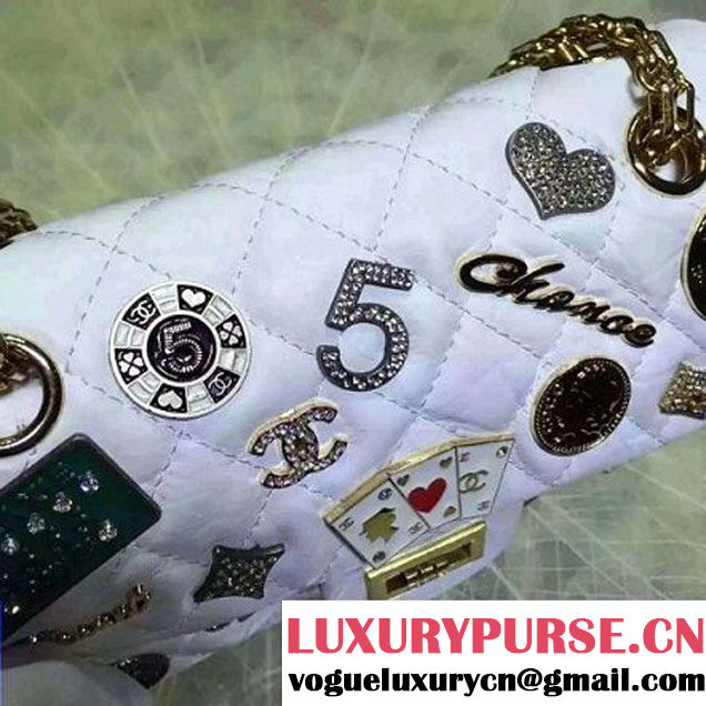 Chanel 2.55 Embellished With Casino Badges White 20cm 2016 (2A057-6012103 )
