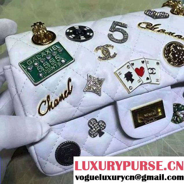 Chanel 2.55 Embellished With Casino Badges White 20cm 2016 (2A057-6012103 )
