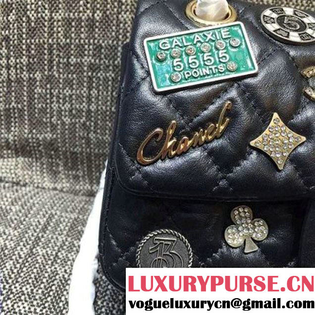Chanel 2.55 Embellished With Casino Badges Black 20cm 2016 (2A057-6012104 )