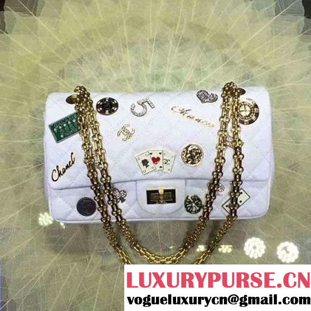 Chanel 2.55 Embellished With Casino Badges White 25cm 2016 (2A057-6012105 )