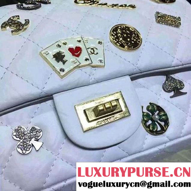 Chanel 2.55 Embellished With Casino Badges White 25cm 2016 (2A057-6012105 )