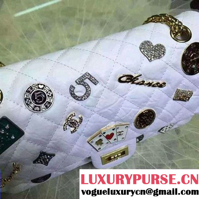 Chanel 2.55 Embellished With Casino Badges White 25cm 2016 (2A057-6012105 )