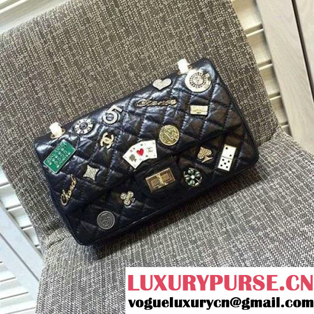 Chanel 2.55 Embellished With Casino Badges Black 25cm 2016 (2A057-6012106 )