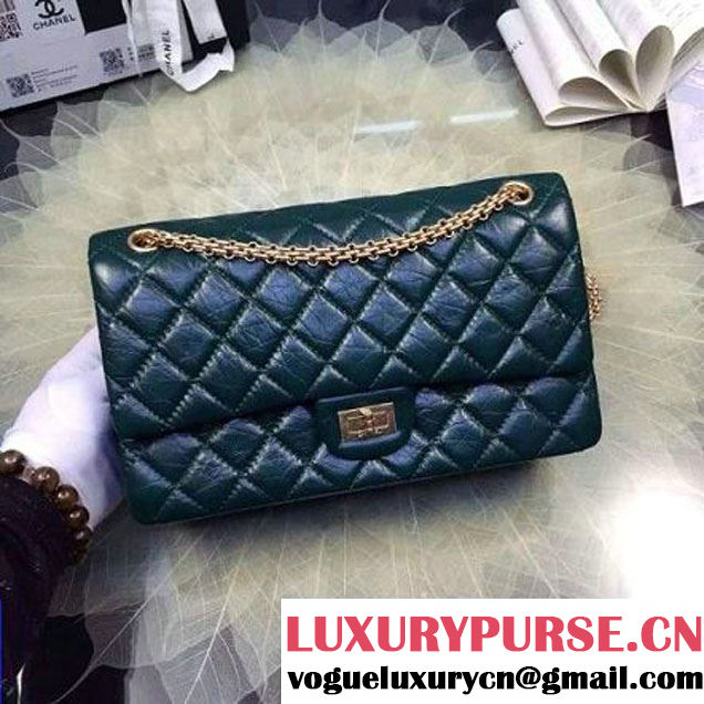 Chanel 2.55 Medium226 Double Flap Bag In Green Aged Calfskin(GH) (2A057-6031814 )