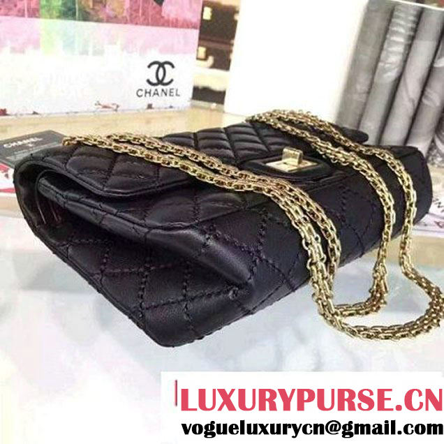 Chanel Large Stitch Calfskin 2.55 Reissue Size 225 Classic Flap Bag Black(GH) 2016 (2A057-6052315 )