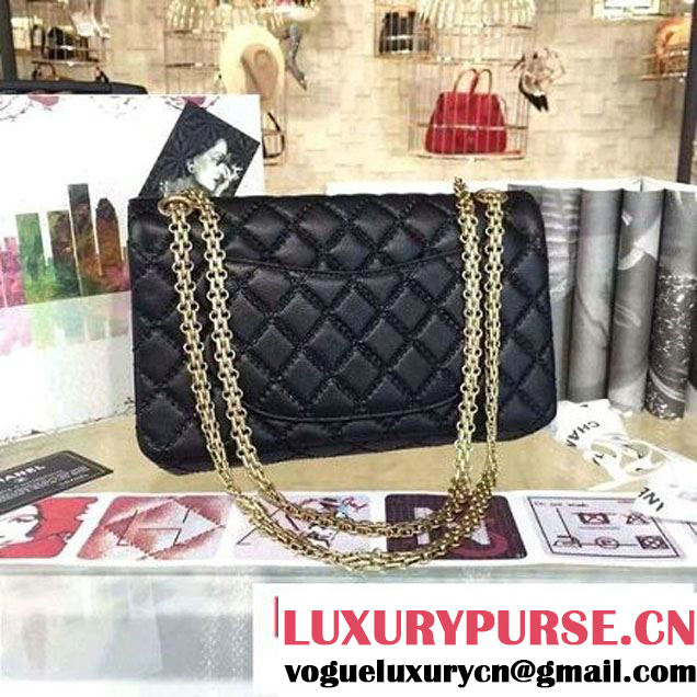 Chanel Large Stitch Calfskin 2.55 Reissue Size 225 Classic Flap Bag Black(GH) 2016 (2A057-6052315 )