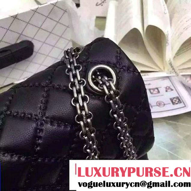 Chanel Large Stitch Calfskin 2.55 Reissue Size 225 Classic Flap Bag Black(SH) 2016 (2A057-6052316 )