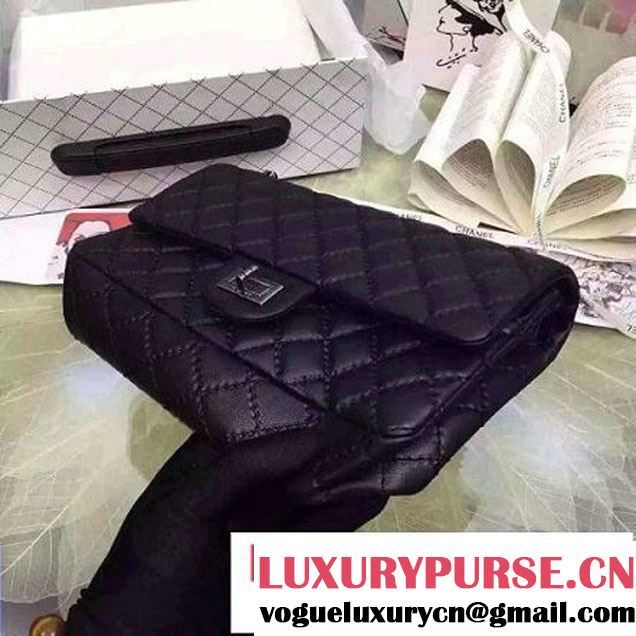 Chanel Large Stitch Calfskin 2.55 Reissue Size 225 Classic Flap Bag Black(SH) 2016 (2A057-6052316 )