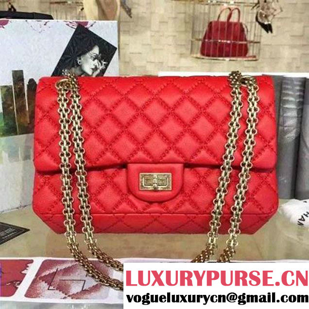 Chanel Large Stitch Calfskin 2.55 Reissue Size 225 Classic Flap Bag Red 2016 (2A057-6052319 )