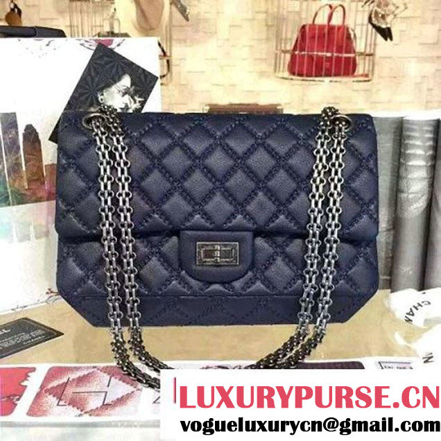 Chanel Large Stitch Calfskin 2.55 Reissue Size 225 Classic Flap Bag Dark Blue 2016 (2A057-6052322 )