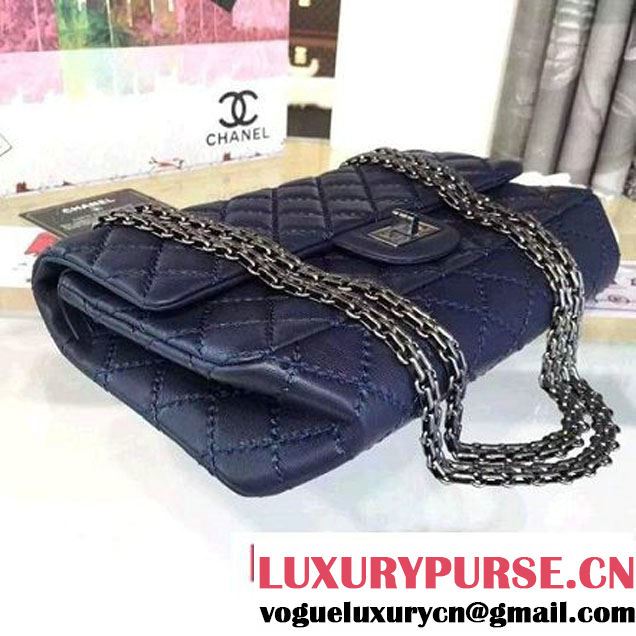 Chanel Large Stitch Calfskin 2.55 Reissue Size 225 Classic Flap Bag Dark Blue 2016 (2A057-6052322 )