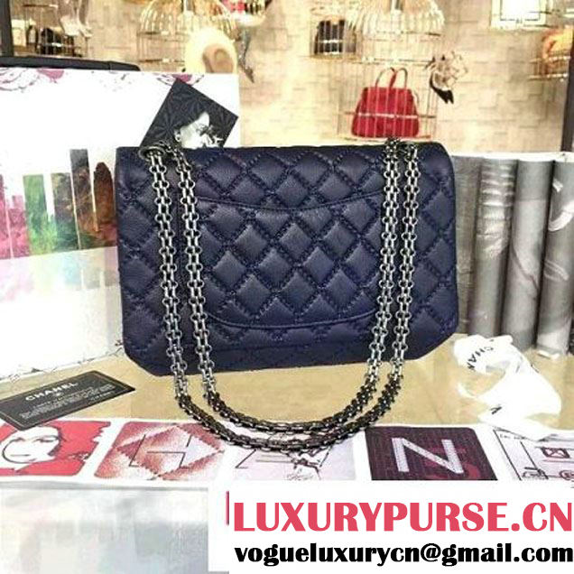 Chanel Large Stitch Calfskin 2.55 Reissue Size 225 Classic Flap Bag Dark Blue 2016 (2A057-6052322 )