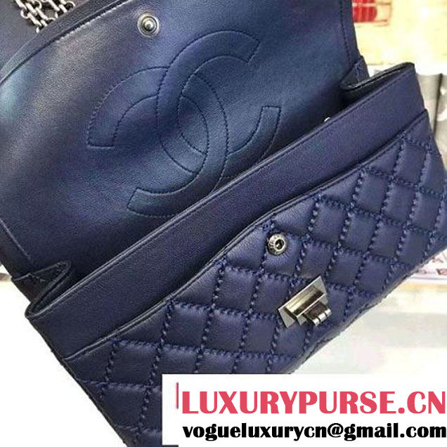 Chanel Large Stitch Calfskin 2.55 Reissue Size 225 Classic Flap Bag Dark Blue 2016 (2A057-6052322 )