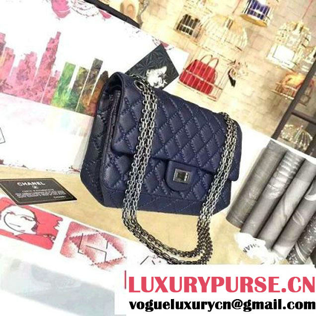 Chanel Large Stitch Calfskin 2.55 Reissue Size 225 Classic Flap Bag Dark Blue 2016 (2A057-6052322 )