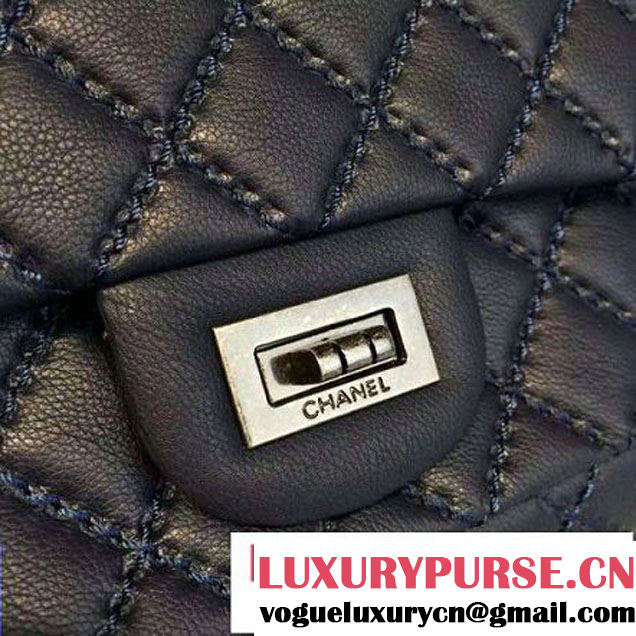 Chanel Large Stitch Calfskin 2.55 Reissue Size 225 Classic Flap Bag Dark Blue 2016 (2A057-6052322 )
