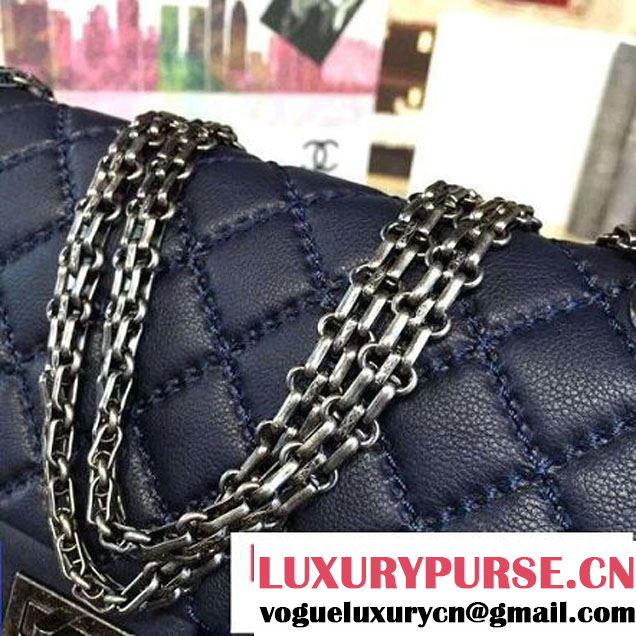 Chanel Large Stitch Calfskin 2.55 Reissue Size 225 Classic Flap Bag Dark Blue 2016 (2A057-6052322 )