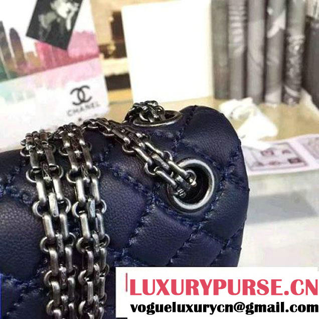 Chanel Large Stitch Calfskin 2.55 Reissue Size 225 Classic Flap Bag Dark Blue 2016 (2A057-6052322 )