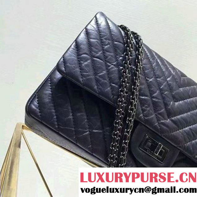 Chanel 2.55 Medium 226 Chevron Double Flap Bag In Black Aged Calfskin(Black Hardware) (1A001-6072135 )