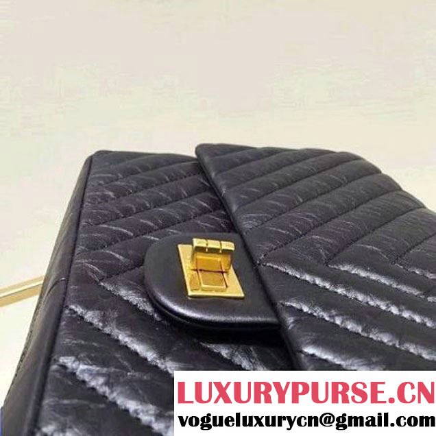 Chanel 2.55 Medium 226 Chevron Double Flap Bag In Black Aged Calfskin(Gold Hardware) (1A001-6072136 )
