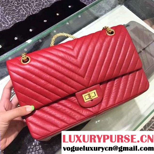 Chanel 2.55 Medium 226 Chevron Double Flap Bag In Red Aged Calfskin(Gold Hardware) (1A001-6072137 )