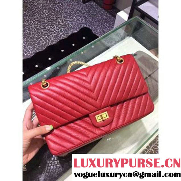 Chanel 2.55 Medium 226 Chevron Double Flap Bag In Red Aged Calfskin(Gold Hardware) (1A001-6072137 )
