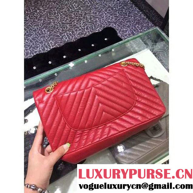 Chanel 2.55 Medium 226 Chevron Double Flap Bag In Red Aged Calfskin(Gold Hardware) (1A001-6072137 )