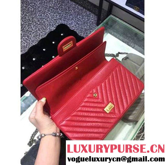 Chanel 2.55 Medium 226 Chevron Double Flap Bag In Red Aged Calfskin(Gold Hardware) (1A001-6072137 )