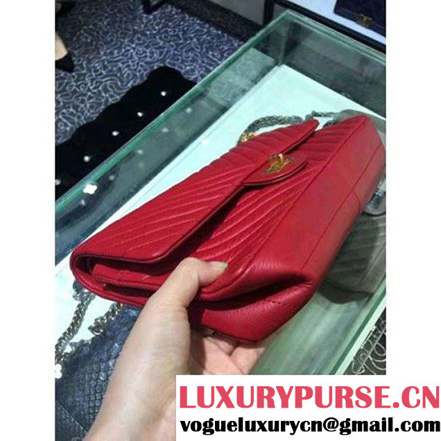 Chanel 2.55 Medium 226 Chevron Double Flap Bag In Red Aged Calfskin(Gold Hardware) (1A001-6072137 )