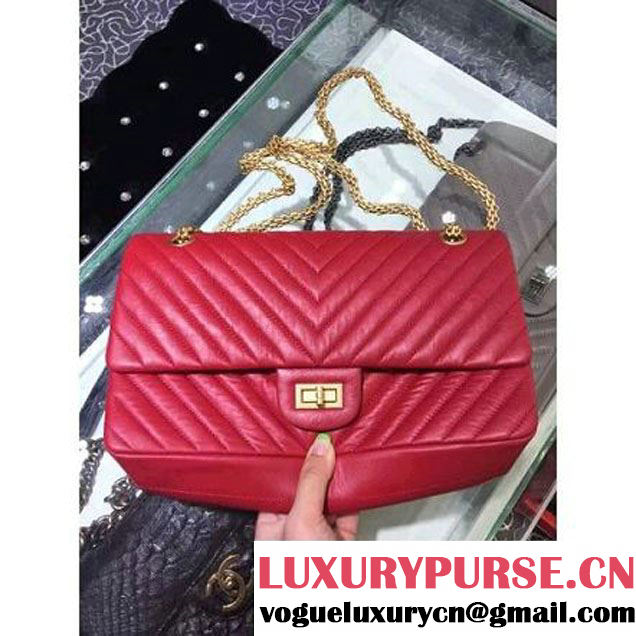 Chanel 2.55 Medium 226 Chevron Double Flap Bag In Red Aged Calfskin(Gold Hardware) (1A001-6072137 )