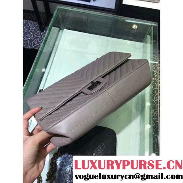 Chanel 2.55 Medium 226 Chevron Double Flap Bag In Gray Aged Calfskin(Silver Hardware) (1A001-6072138 )