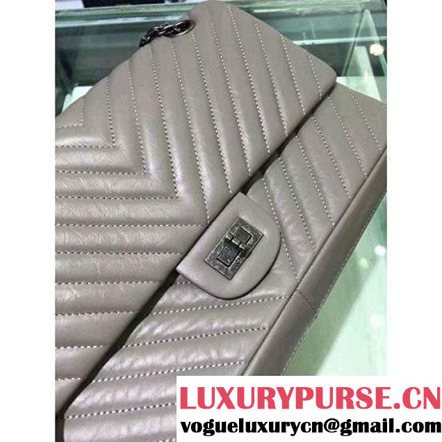 Chanel 2.55 Medium 226 Chevron Double Flap Bag In Gray Aged Calfskin(Silver Hardware) (1A001-6072138 )