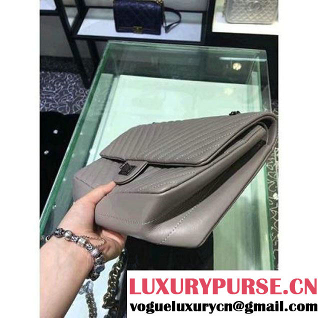 Chanel 2.55 Medium 226 Chevron Double Flap Bag In Gray Aged Calfskin(Silver Hardware) (1A001-6072138 )