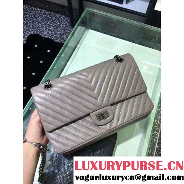 Chanel 2.55 Medium 226 Chevron Double Flap Bag In Gray Aged Calfskin(Silver Hardware) (1A001-6072138 )