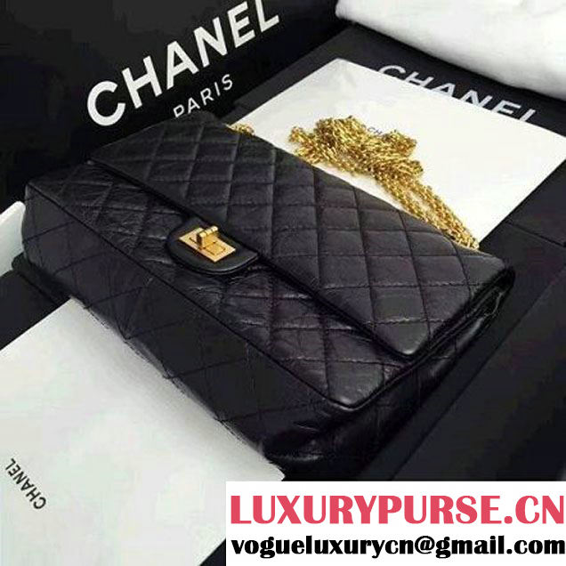 Chanel 2.55 Medium 226 Quilting Double Flap Bag In Black Aged Calfskin(Gold Hardware) (1A001-6072139 )