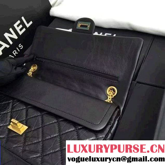 Chanel 2.55 Medium 226 Quilting Double Flap Bag In Black Aged Calfskin(Gold Hardware) (1A001-6072139 )