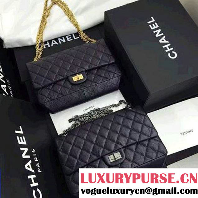 Chanel 2.55 Medium 226 Quilting Double Flap Bag In Black Aged Calfskin(Gold Hardware) (1A001-6072139 )