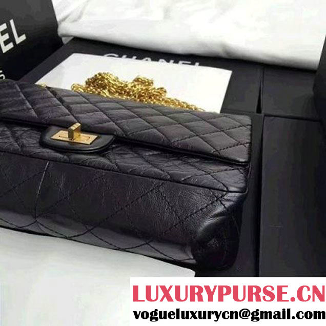 Chanel 2.55 Medium 226 Quilting Double Flap Bag In Black Aged Calfskin(Gold Hardware) (1A001-6072139 )