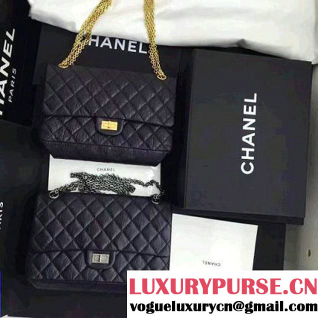 Chanel 2.55 Medium 226 Quilting Double Flap Bag In Black Aged Calfskin(Gold Hardware) (1A001-6072139 )