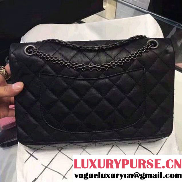 Chanel 2.55 Medium 226 Quilting Double Flap Bag In Black Aged Calfskin(Silver Hardware) (1A001-6072140 )