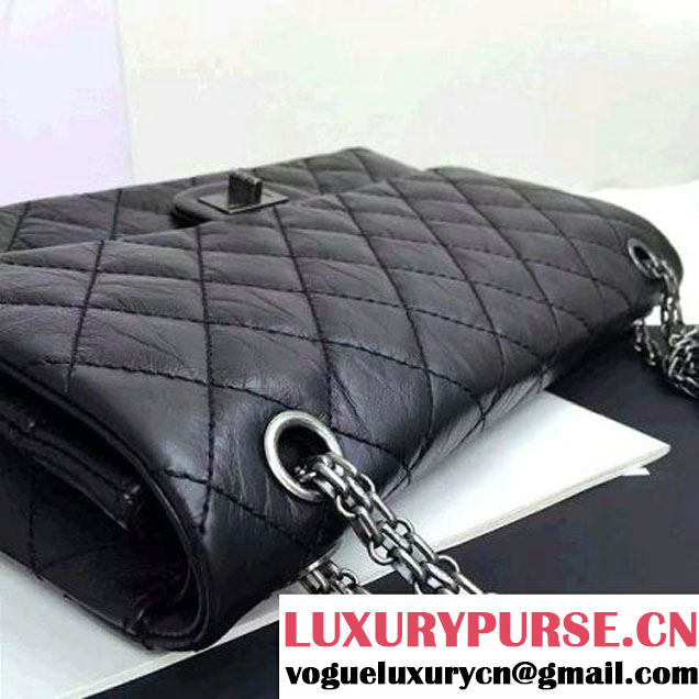 Chanel 2.55 Medium 226 Quilting Double Flap Bag In Black Aged Calfskin(Silver Hardware) (1A001-6072140 )