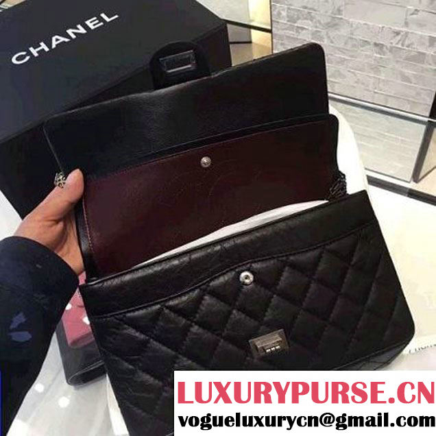 Chanel 2.55 Medium 226 Quilting Double Flap Bag In Black Aged Calfskin(Silver Hardware) (1A001-6072140 )