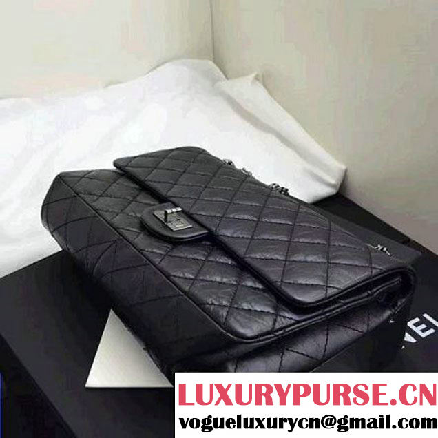 Chanel 2.55 Medium 226 Quilting Double Flap Bag In Black Aged Calfskin(Silver Hardware) (1A001-6072140 )