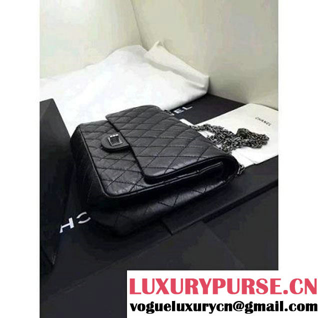 Chanel 2.55 Medium 226 Quilting Double Flap Bag In Black Aged Calfskin(Silver Hardware) (1A001-6072140 )