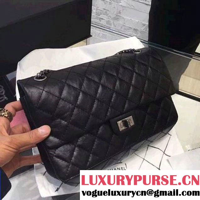 Chanel 2.55 Medium 226 Quilting Double Flap Bag In Black Aged Calfskin(Silver Hardware) (1A001-6072140 )