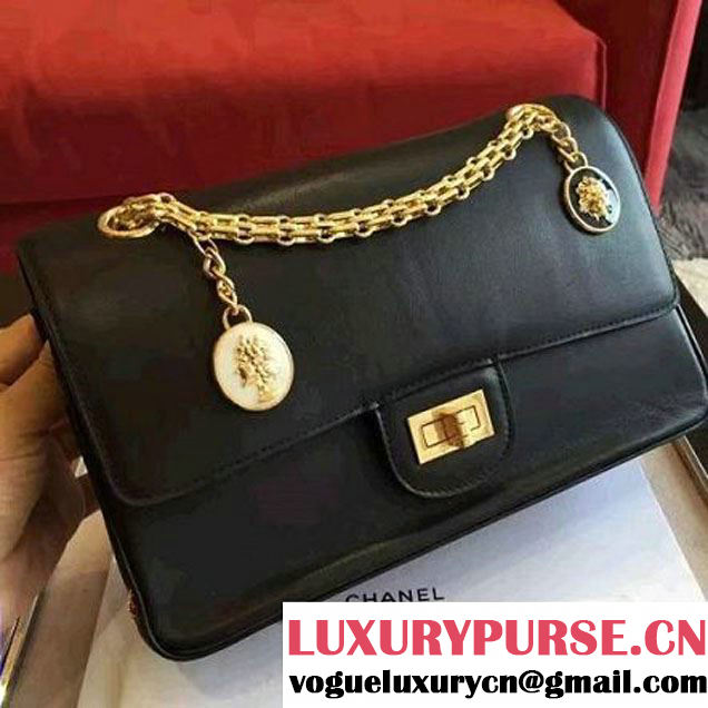 Chanel Black Calfskin & Canvas & Medals 2.55 Flap Bag A37586 2016 (Gold Hardware) (KN-6082204 )