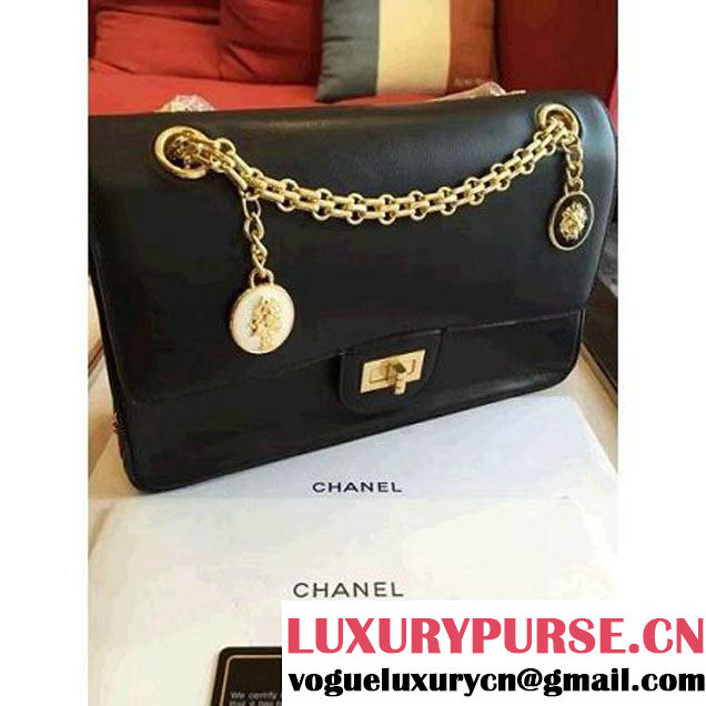 Chanel Black Calfskin & Canvas & Medals 2.55 Flap Bag A37586  2016 (Gold Hardware) (KN-6082204 )