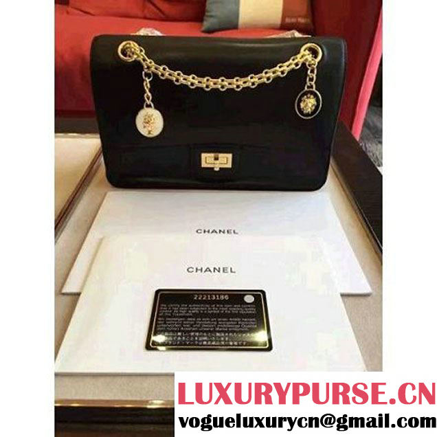 Chanel Black Calfskin & Canvas & Medals 2.55 Flap Bag A37586  2016 (Gold Hardware) (KN-6082204 )