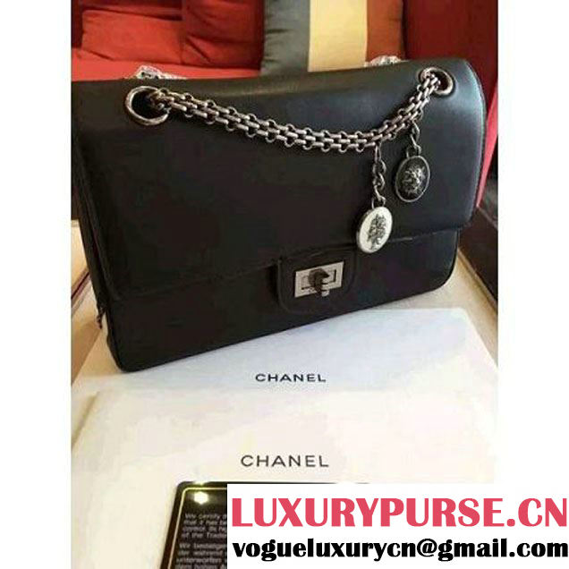 Chanel Black Calfskin & Canvas & Medals 2.55 Flap Bag A37586  2016 (Black Hardware) (KN-6082205 )