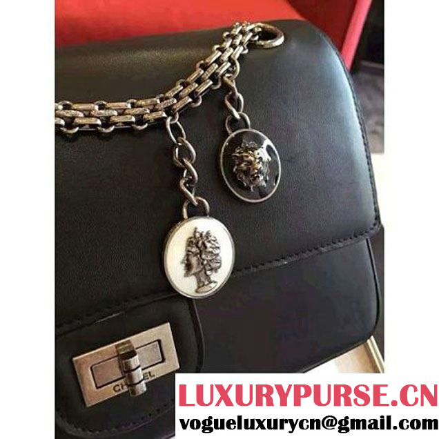 Chanel Black Calfskin & Canvas & Medals 2.55 Flap Bag A37586  2016 (Black Hardware) (KN-6082205 )