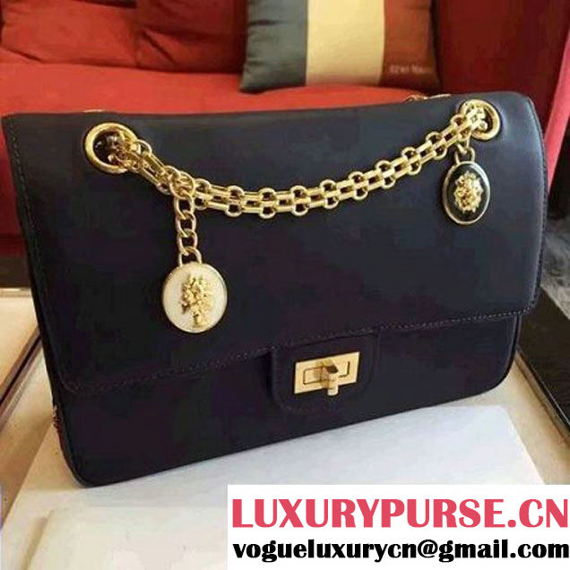 Chanel Dark Blue Calfskin & Canvas & Medals 2.55 Flap Bag A37586 2016 (Gold Hardware) (KN-6082206 )